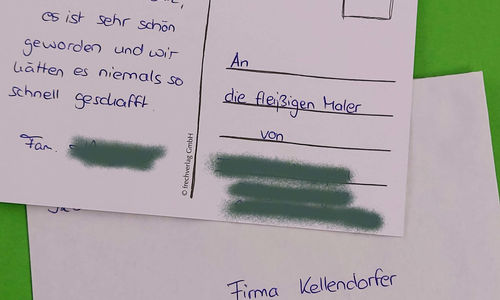 Zufriedener Kunde aus Hilpoltstein schreibt positive Rezension und Dankeskarte an unsere Maler.